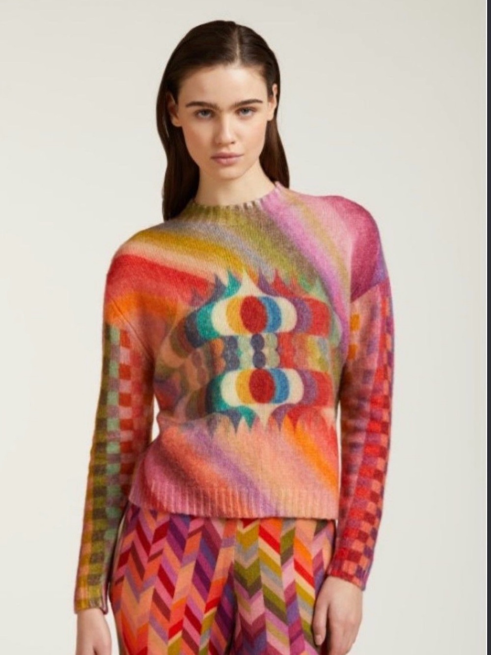 JEI’s Letizia Denaro Turtleneck Merino Wool/Alpaca Blend Abstract  Sweater,Small
